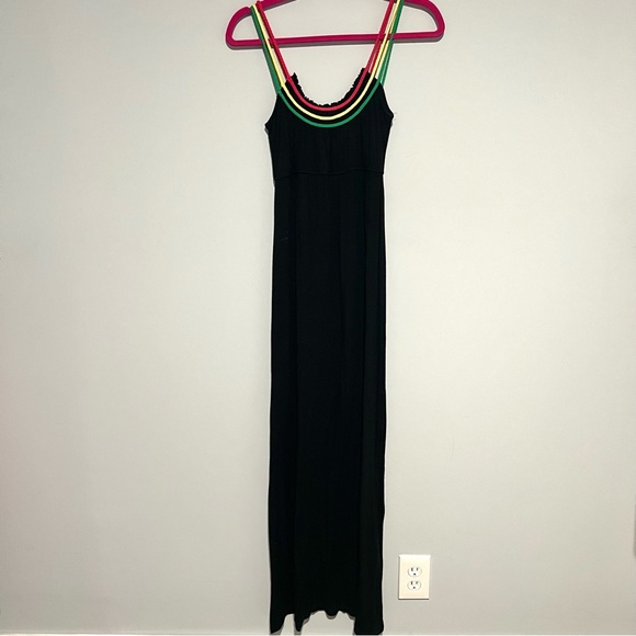Sevengate Black Colorful Strappy Maxi Dress Size M Beach Vacation Comfy - Picture 9 of 10